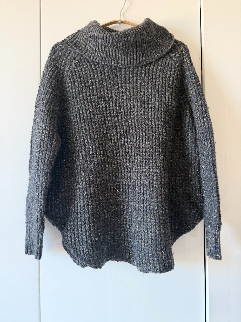 Free People Chunky Knit Cowl Neck Oversized Sweater Charcoal Size XS